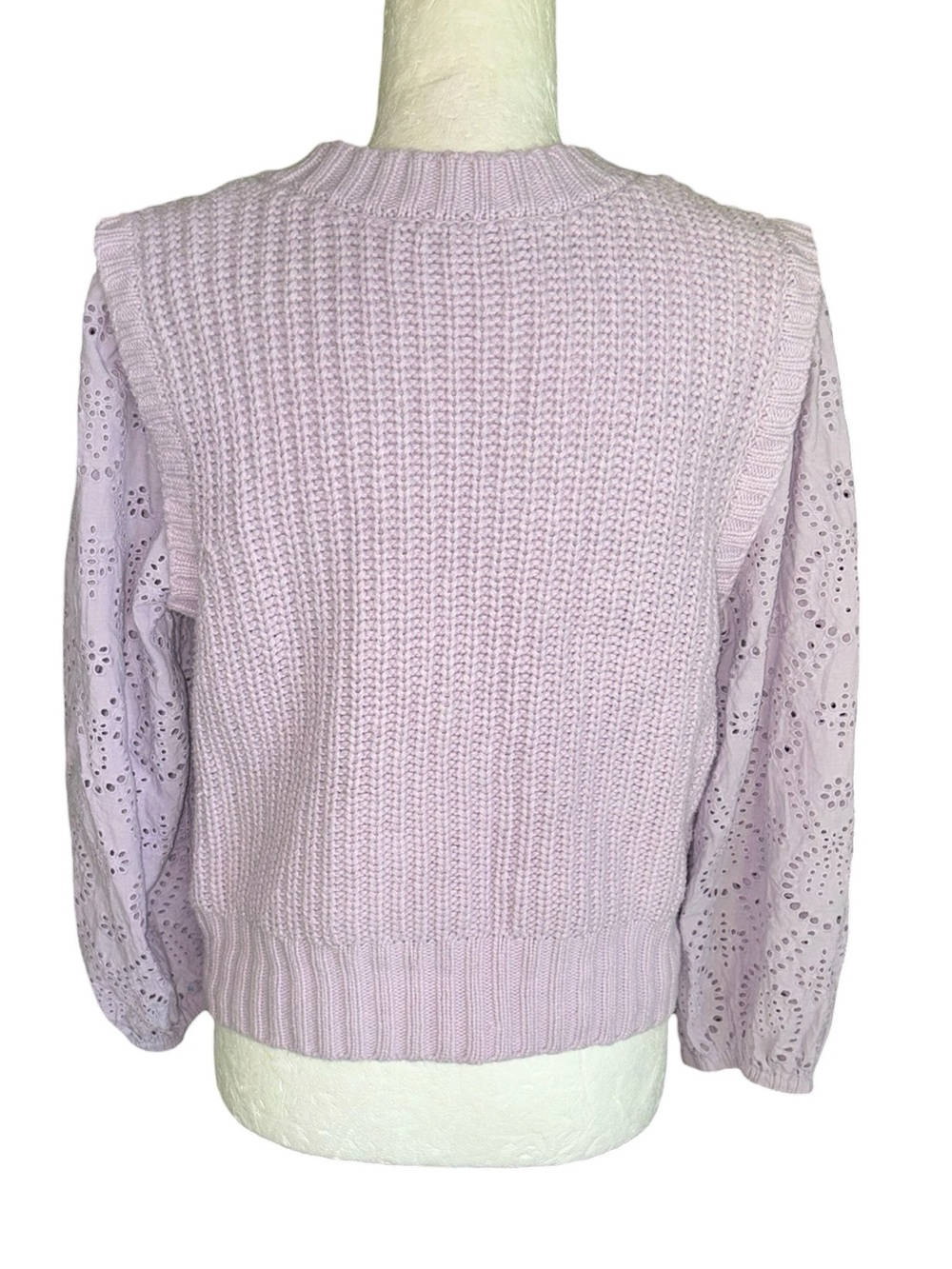 Rails Dhalia Lilac Eyelet Lace Knit Cropoed Crewneck Sweater - M - Picture 9 of 14